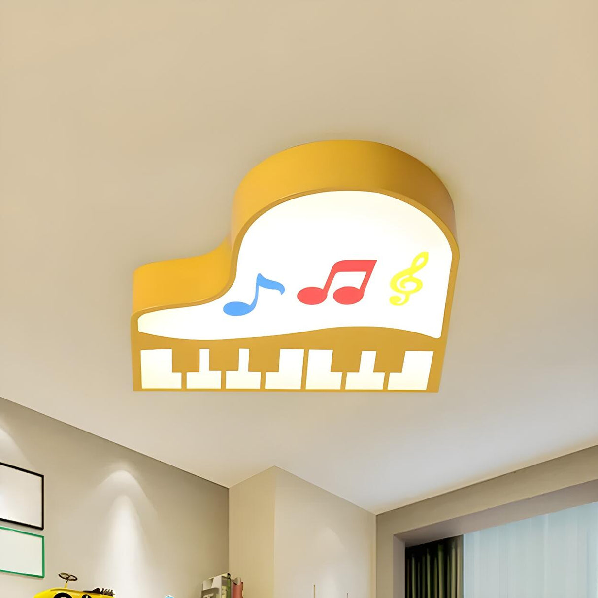 Child Room Blue Piano-Shaped LED Flush Mount Light Image - 5