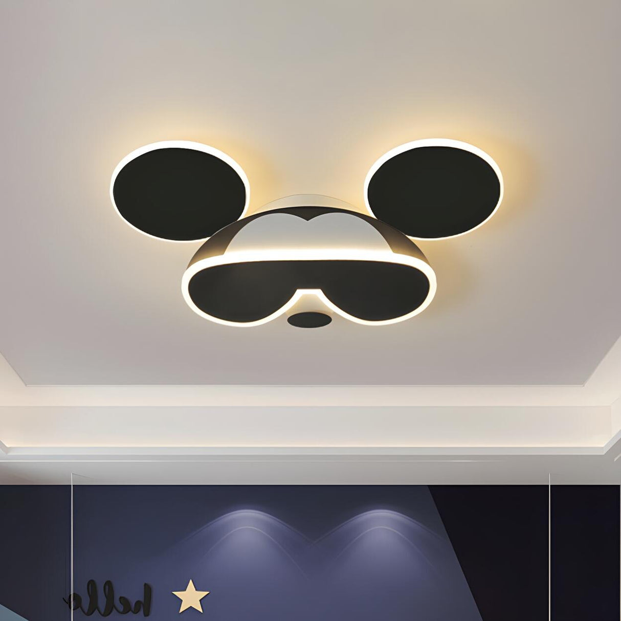 Child Room Cartoon Black Mouse LED Flush Mount Light Image - 1