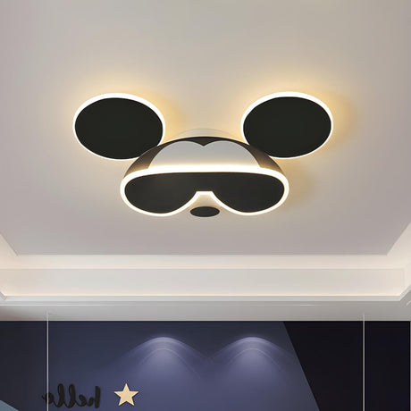 Child Room Cartoon Black Mouse LED Flush Mount Light Image - 1