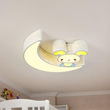 Child Room Cartoon Blue Moon Bunny LED Flush Mount Lamp Image - 6