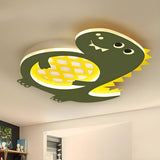 Child Room Cartoon Green Dinosaur LED Flush Mount Light Image - 2