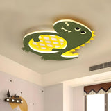 Child Room Cartoon Green Dinosaur LED Flush Mount Light Image - 3