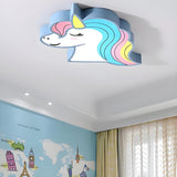 Child Room Cartoon Unicorn Small LED Flush Mount Light Image - 1