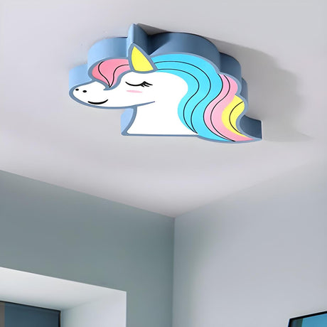 Child Room Cartoon Unicorn Small LED Flush Mount Light Image - 2