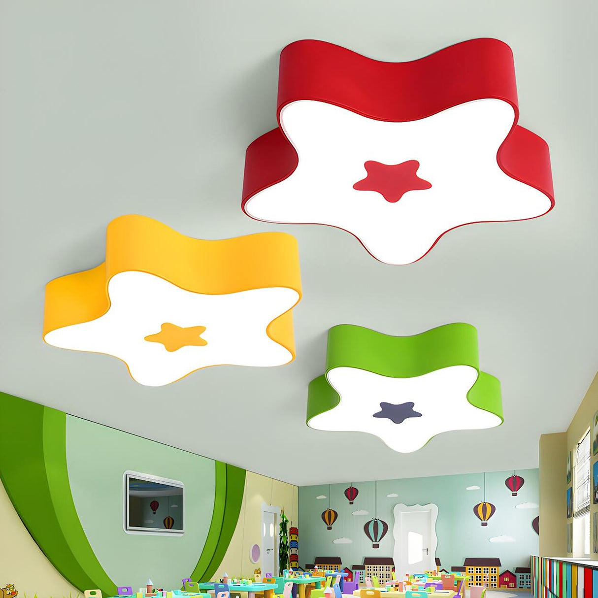 Child Room Cartoon Yellow Star Flush Mount Ceiling Lamp Image - 2