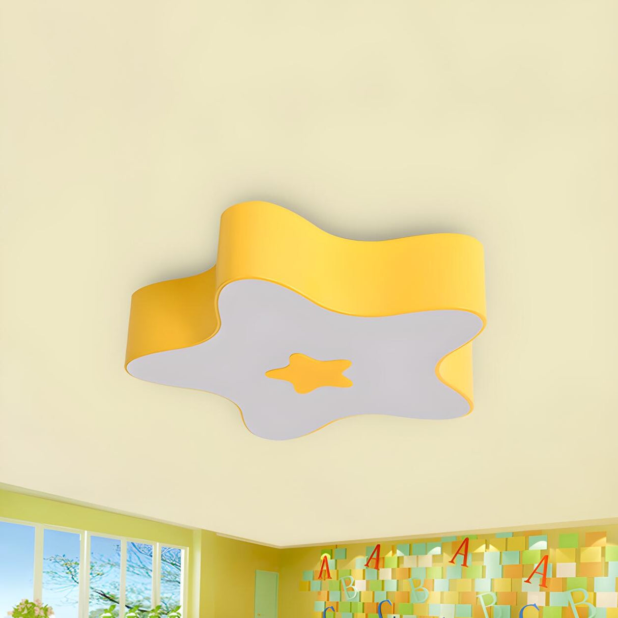 Child Room Cartoon Yellow Star Flush Mount Ceiling Lamp Image - 3