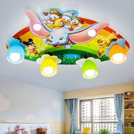 Child Room Delightful Rainbow Animal Flush Mount Light Image - 1