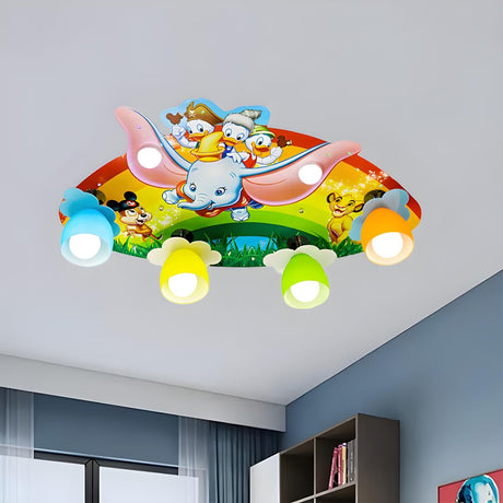 Child Room Delightful Rainbow Animal Flush Mount Light Image - 2