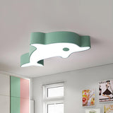 Child Room Green Dolphin LED Flush Mount Ceiling Light Image - 1