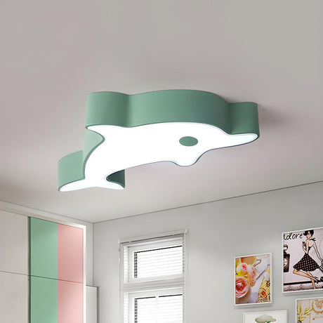 Child Room Green Dolphin LED Flush Mount Ceiling Light Image - 1