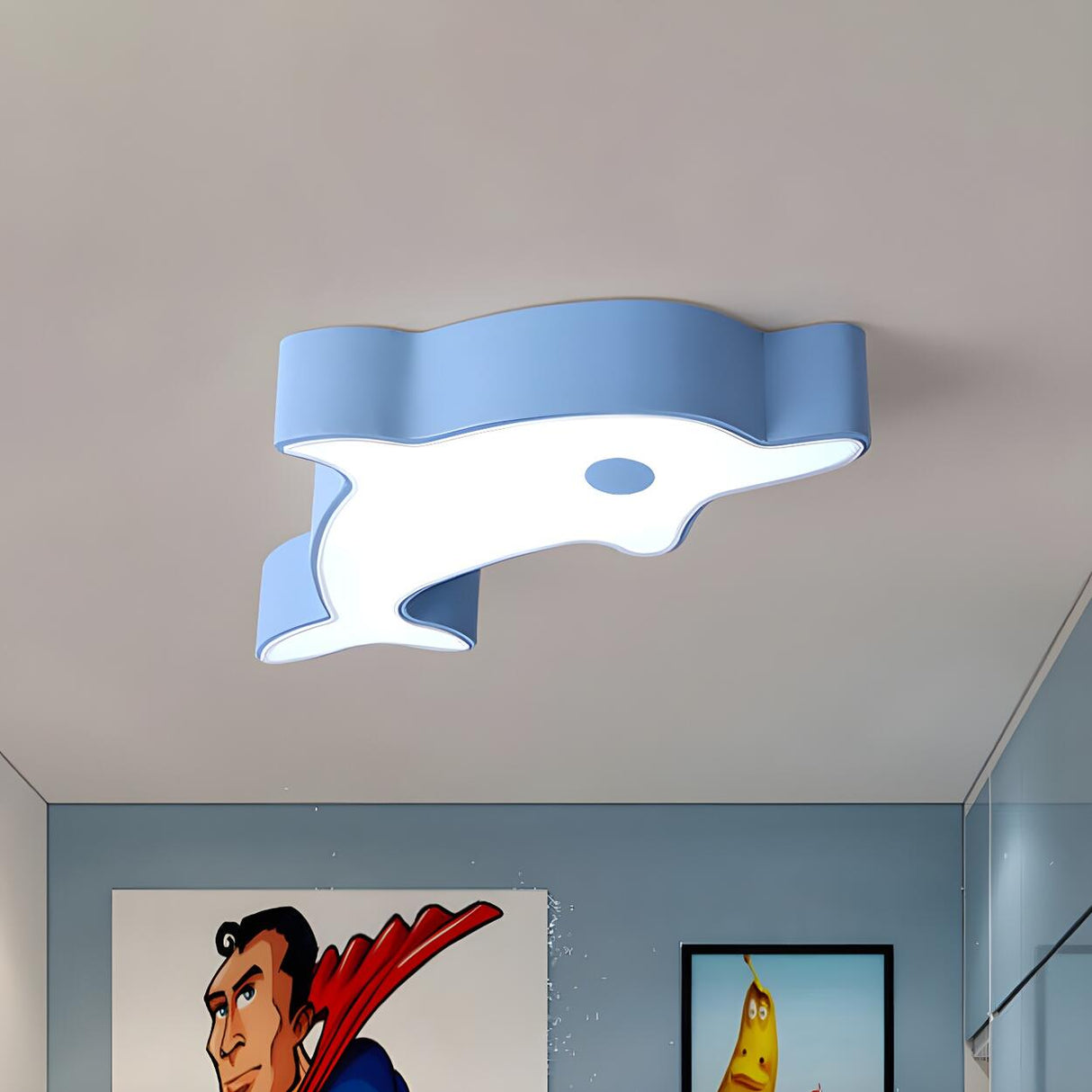 Child Room Green Dolphin LED Flush Mount Ceiling Light Image - 6