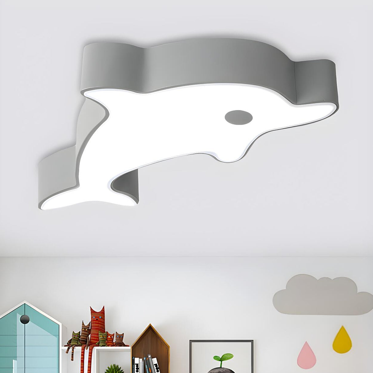 Child Room Green Dolphin LED Flush Mount Ceiling Light Image - 9