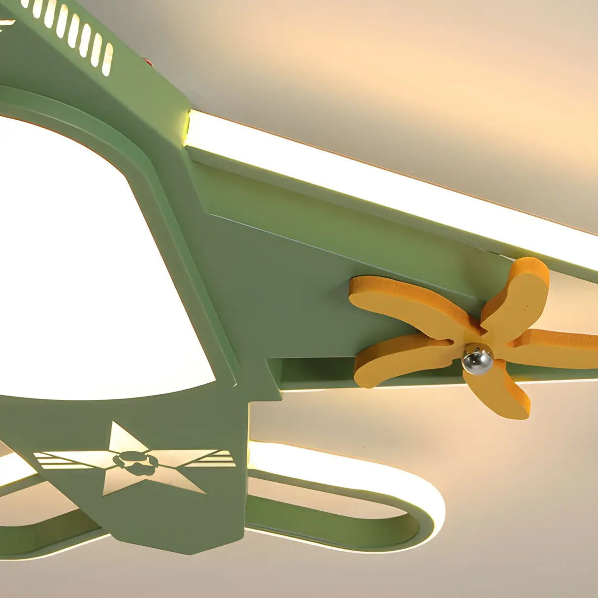 Child Room Large Green Airplane LED Flush Mount Light Image - 8