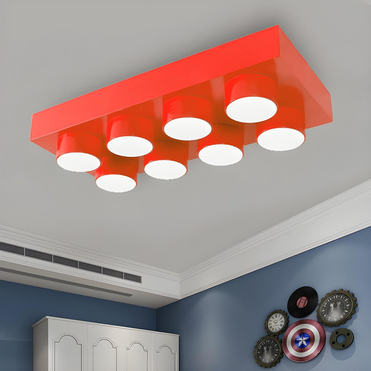 Child Room Large Red Building Blocks Flush Mount Light Image - 2