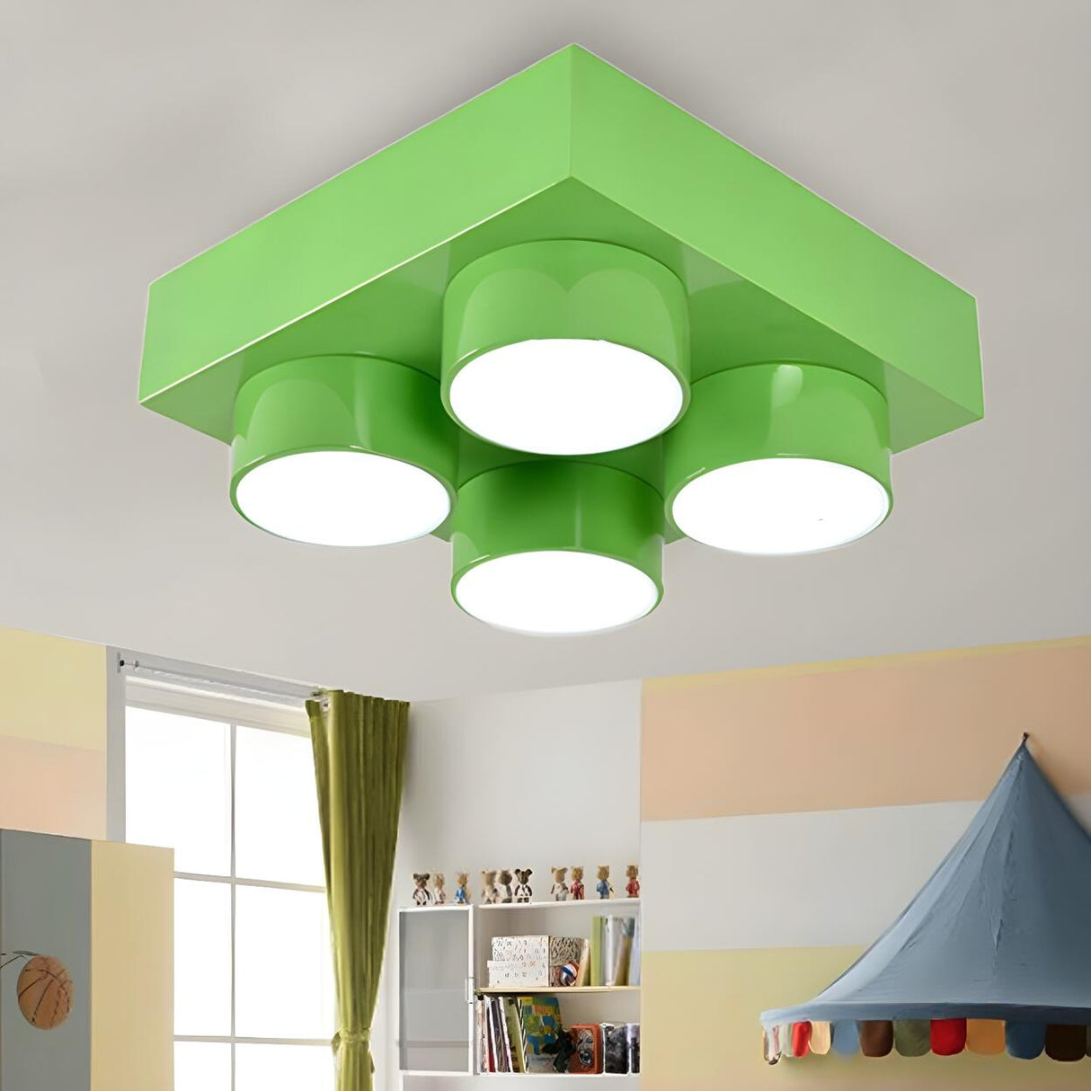 Child Room Large Red Building Blocks Flush Mount Light Image - 24