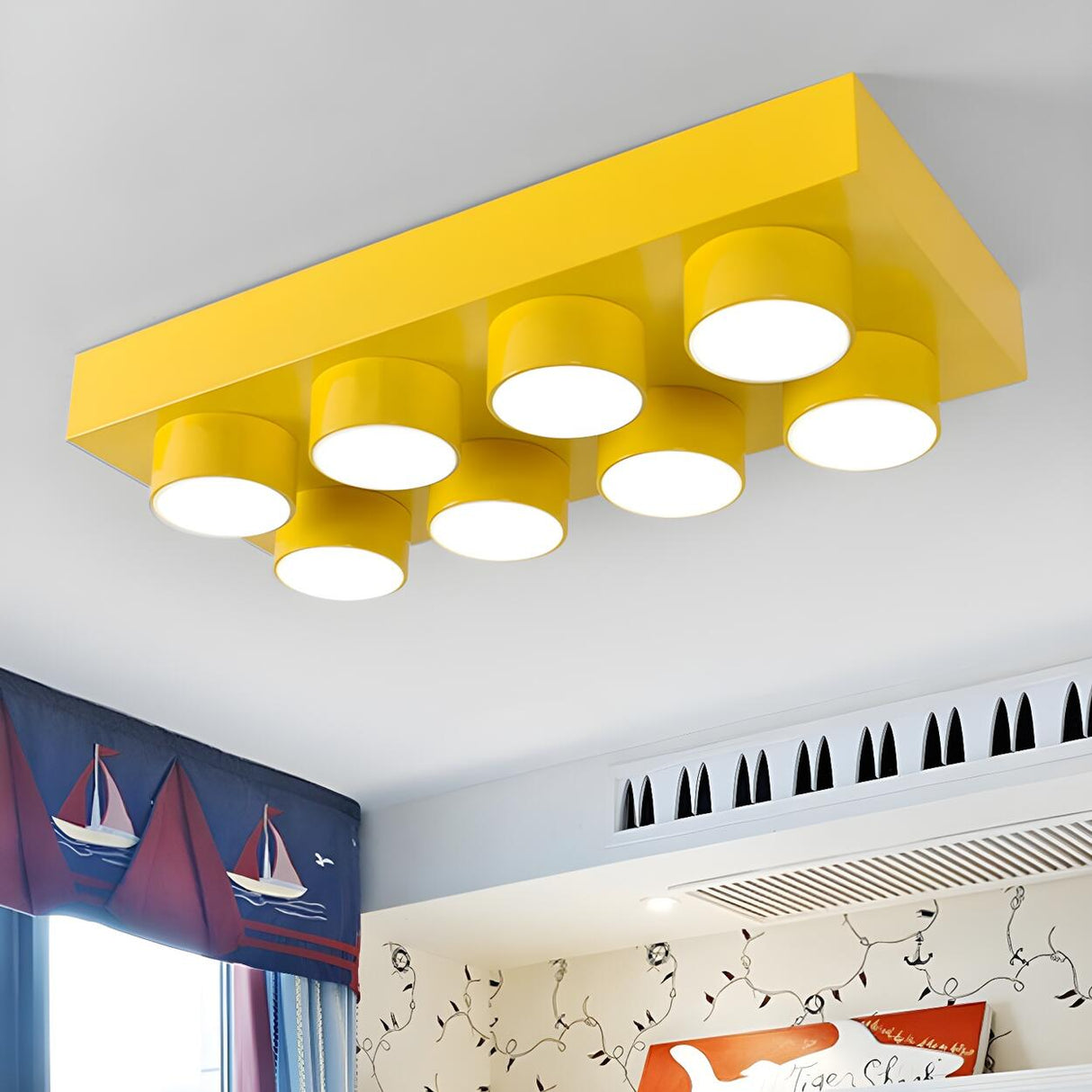 Child Room Large Red Building Blocks Flush Mount Light Image - 9