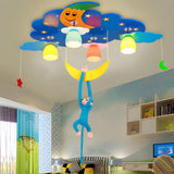 Child Room Night Sky Hanging Monkey Flush Mount Light Image - 2