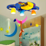 Child Room Night Sky Hanging Monkey Flush Mount Light Image - 8