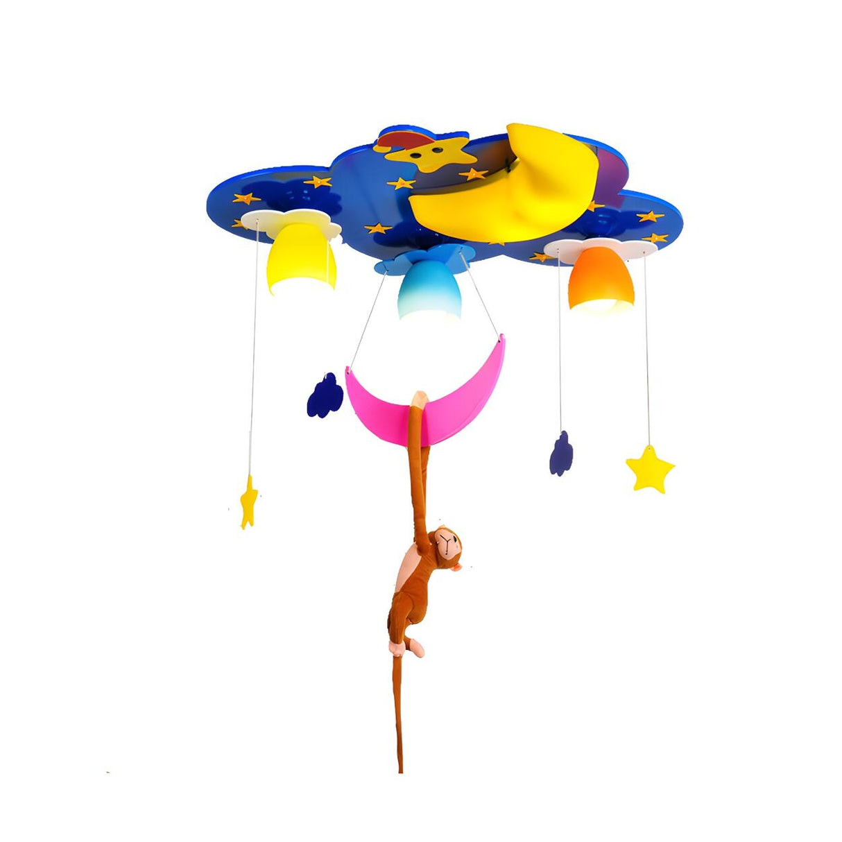 Child Room Night Sky Hanging Monkey Flush Mount Light Image - 9