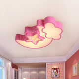 Child Room Pink Moon Star Cloud LED Flush Mount Light Image - 1