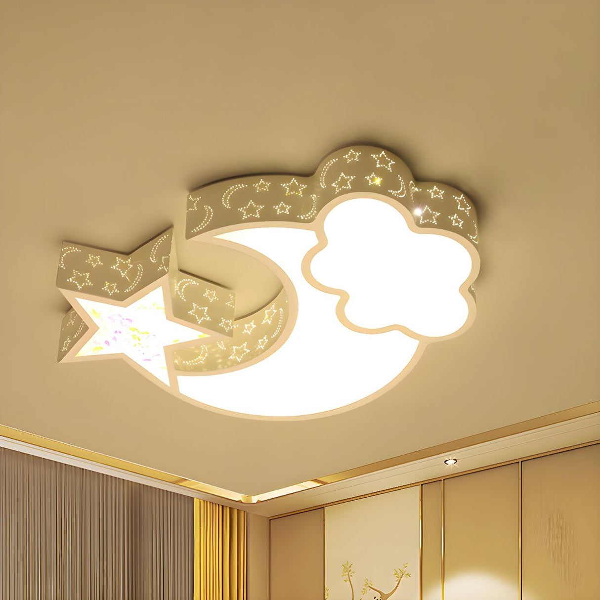 Child Room Pink Moon Star Cloud LED Flush Mount Light Image - 18