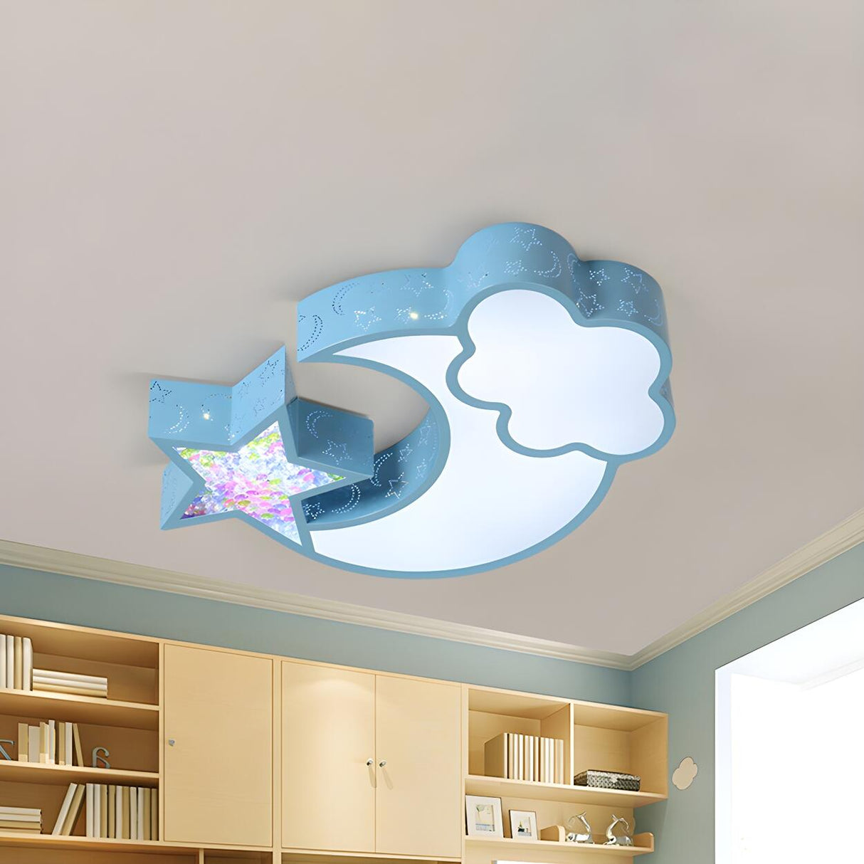 Child Room Pink Moon Star Cloud LED Flush Mount Light Image - 21