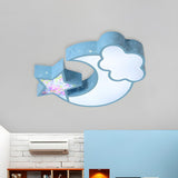 Child Room Pink Moon Star Cloud LED Flush Mount Light Image - 22