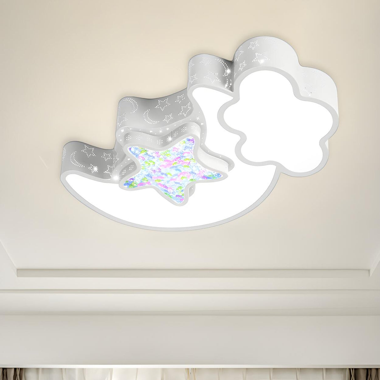 Child Room Pink Moon Star Cloud LED Flush Mount Light Image - 6