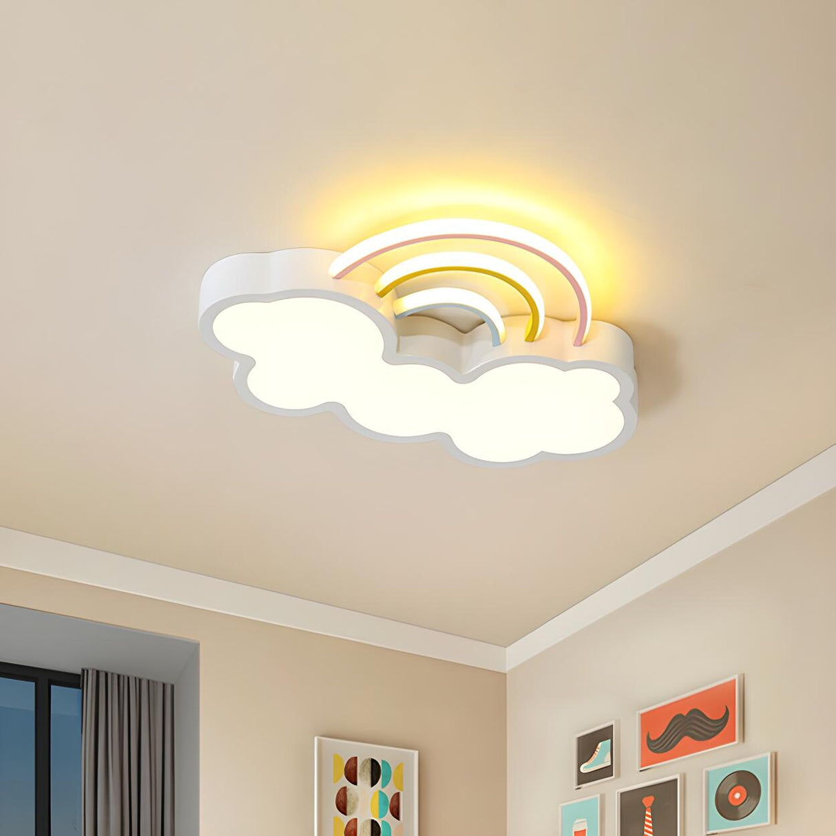 Child Room Rainbow Cloud LED Flush Mount Ceiling Light Image - 8