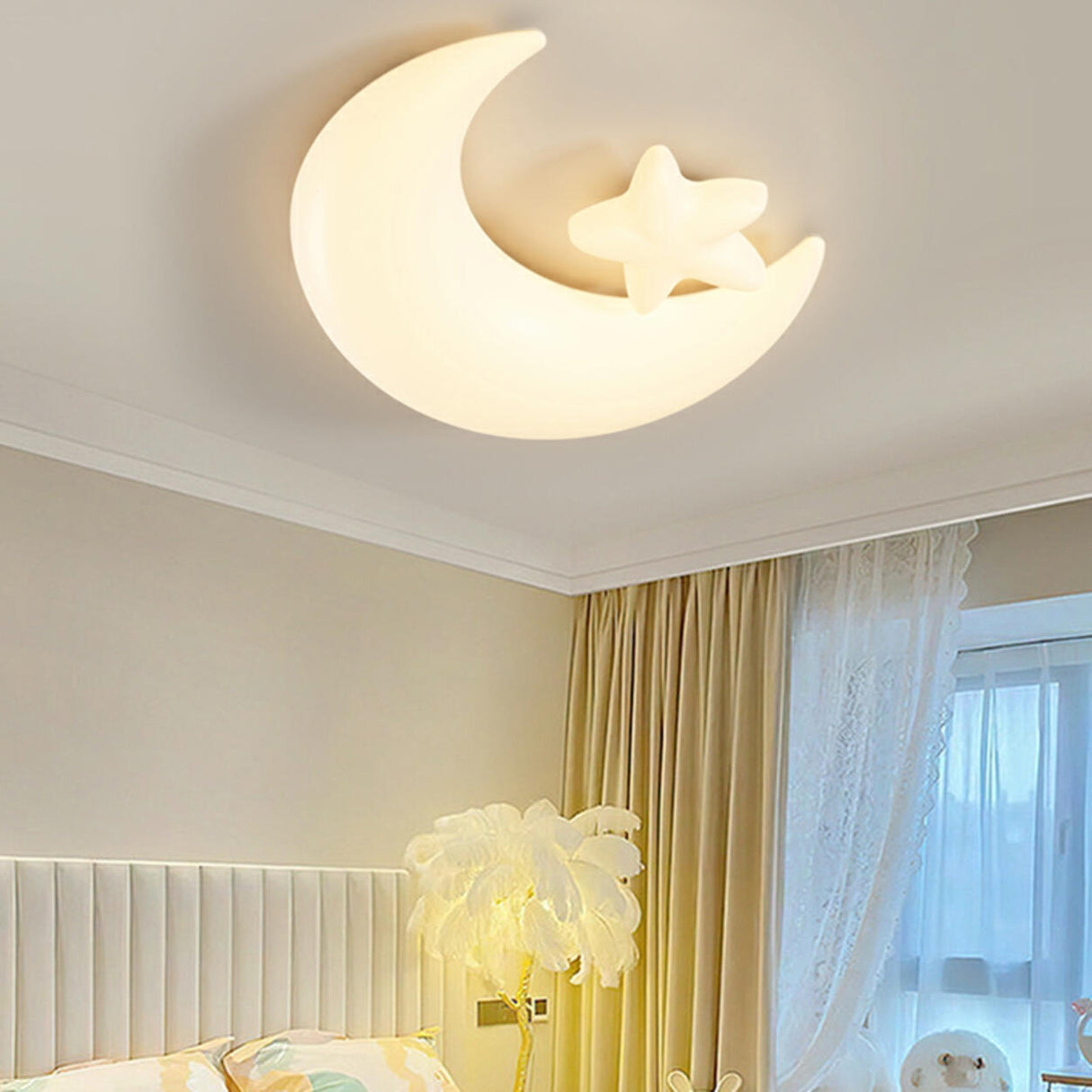 Child Room Resin Moon Star LED Small Flush Mount Light Image - 1