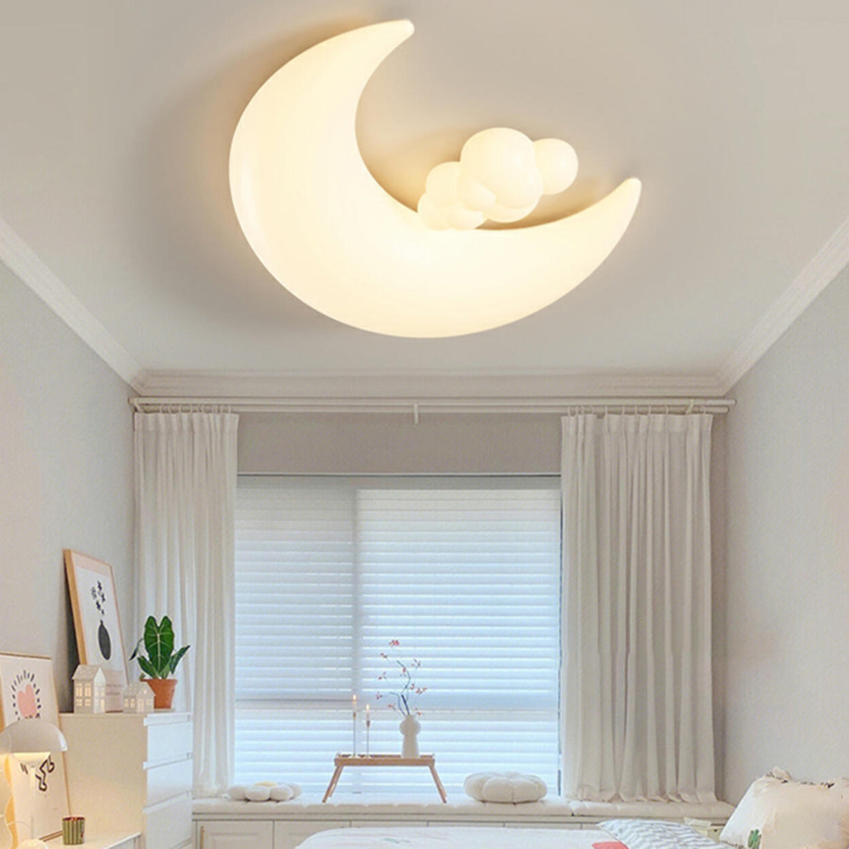 Child Room Resin Moon Star LED Small Flush Mount Light Image - 2