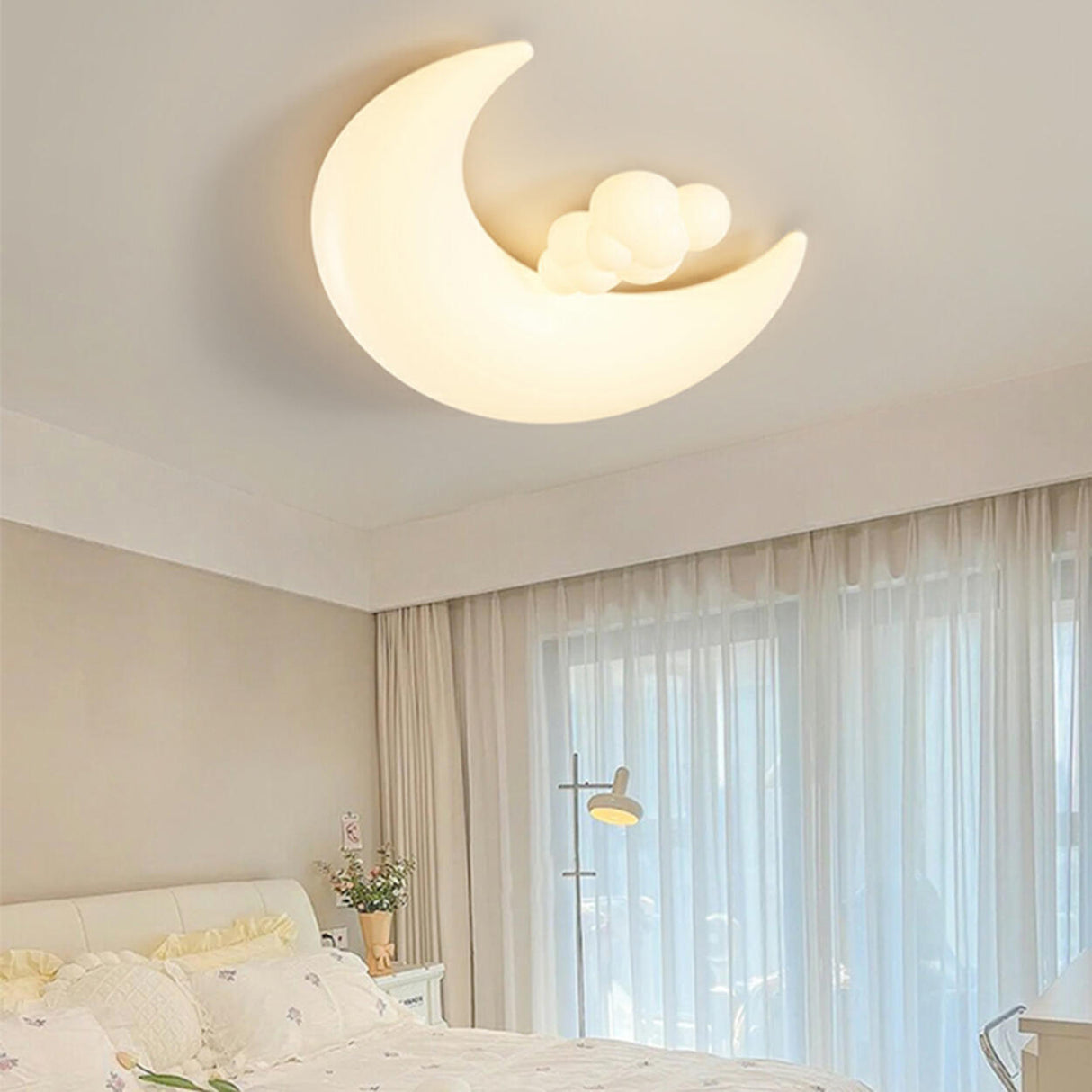 Child Room Resin Moon Star LED Small Flush Mount Light Image - 3