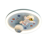 Child Room Space Astronaut Round LED Flush Mount Light Image - 10