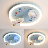 Child Room Space Astronaut Round LED Flush Mount Light Image - 11