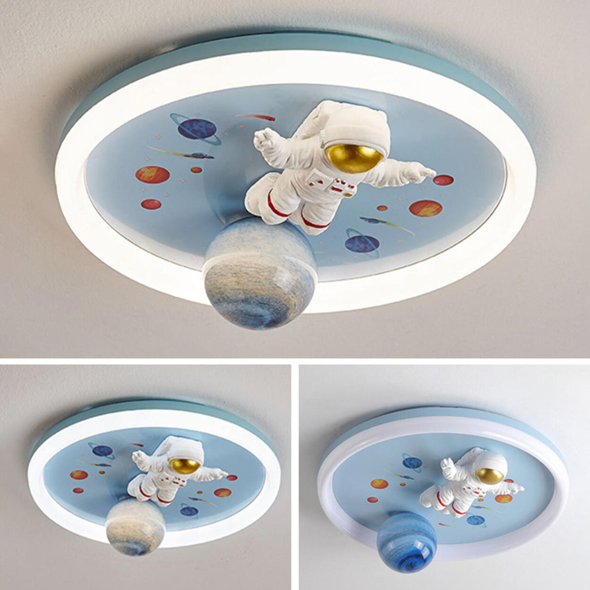 Child Room Space Astronaut Round LED Flush Mount Light Image - 12