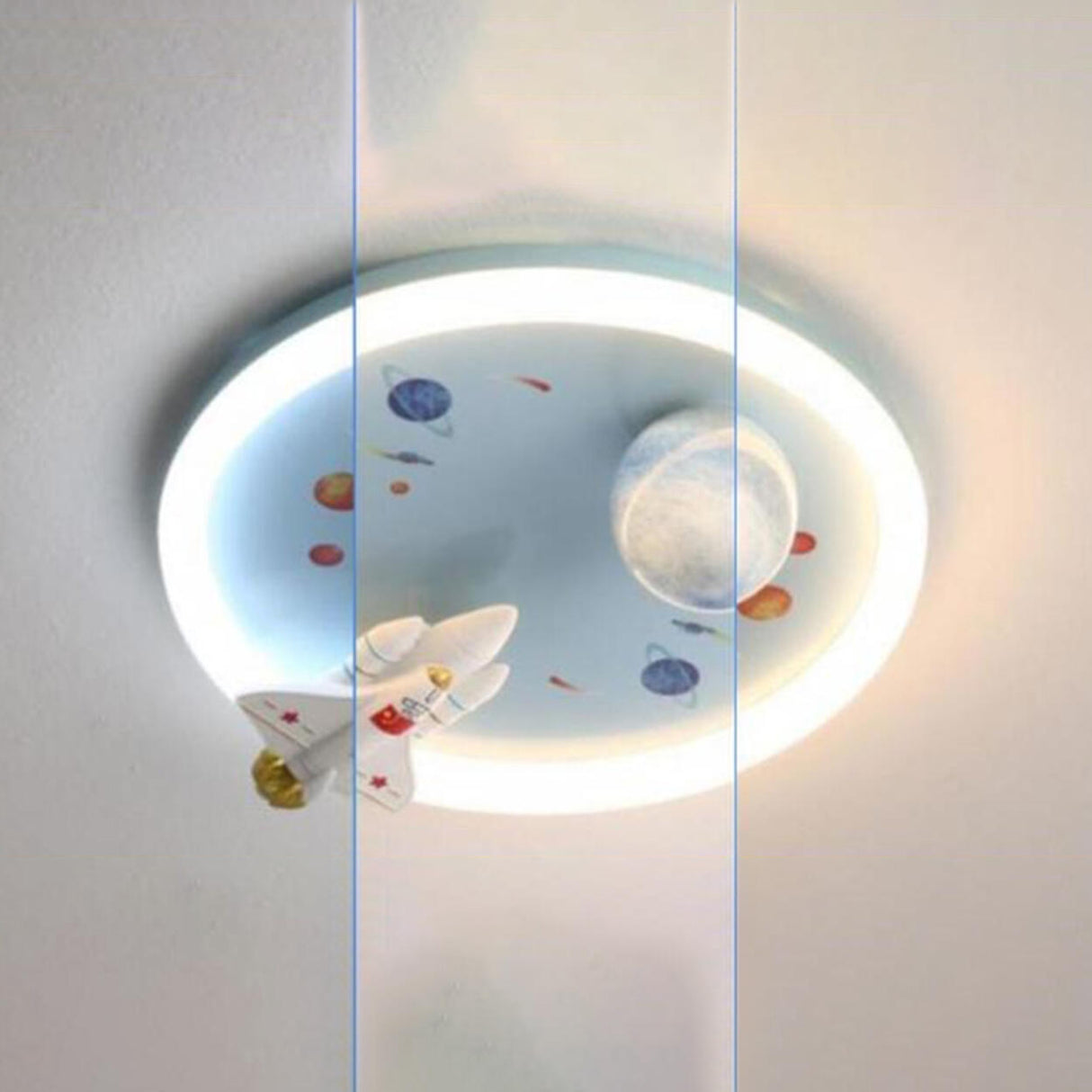 Child Room Space Astronaut Round LED Flush Mount Light Image - 16