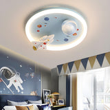 Child Room Space Astronaut Round LED Flush Mount Light Image - 2