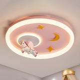 Child Room Space Astronaut Round LED Flush Mount Light Image - 3