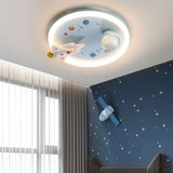 Child Room Space Astronaut Round LED Flush Mount Light Image - 4