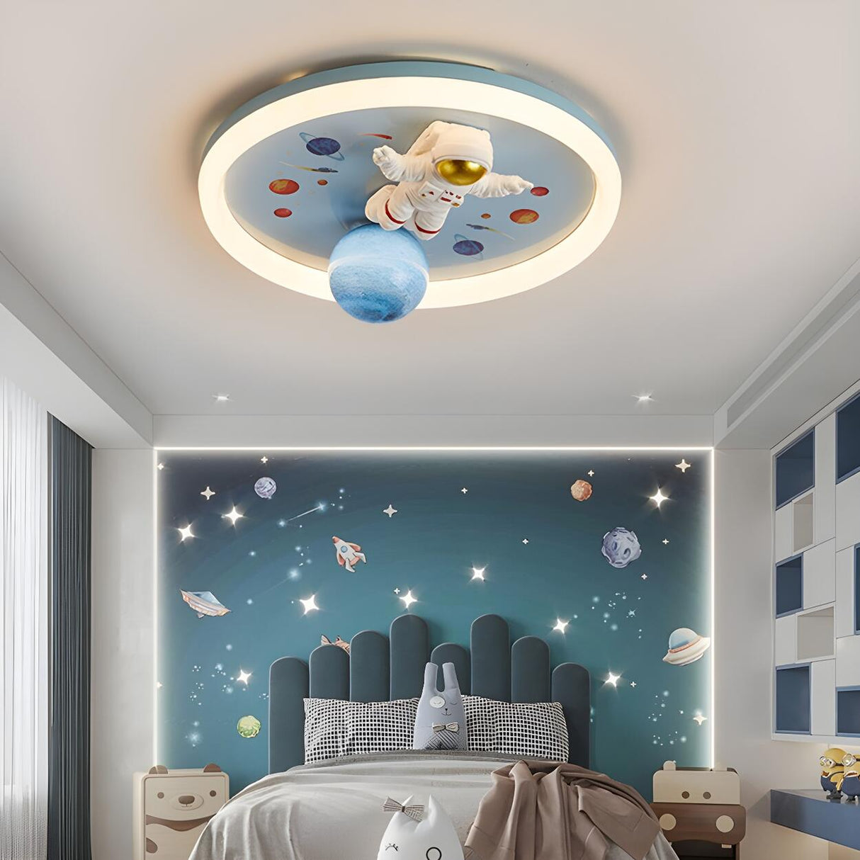 Child Room Space Astronaut Round LED Flush Mount Light Image - 8