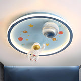 Child Room Space Astronaut Round LED Flush Mount Light Image - 9