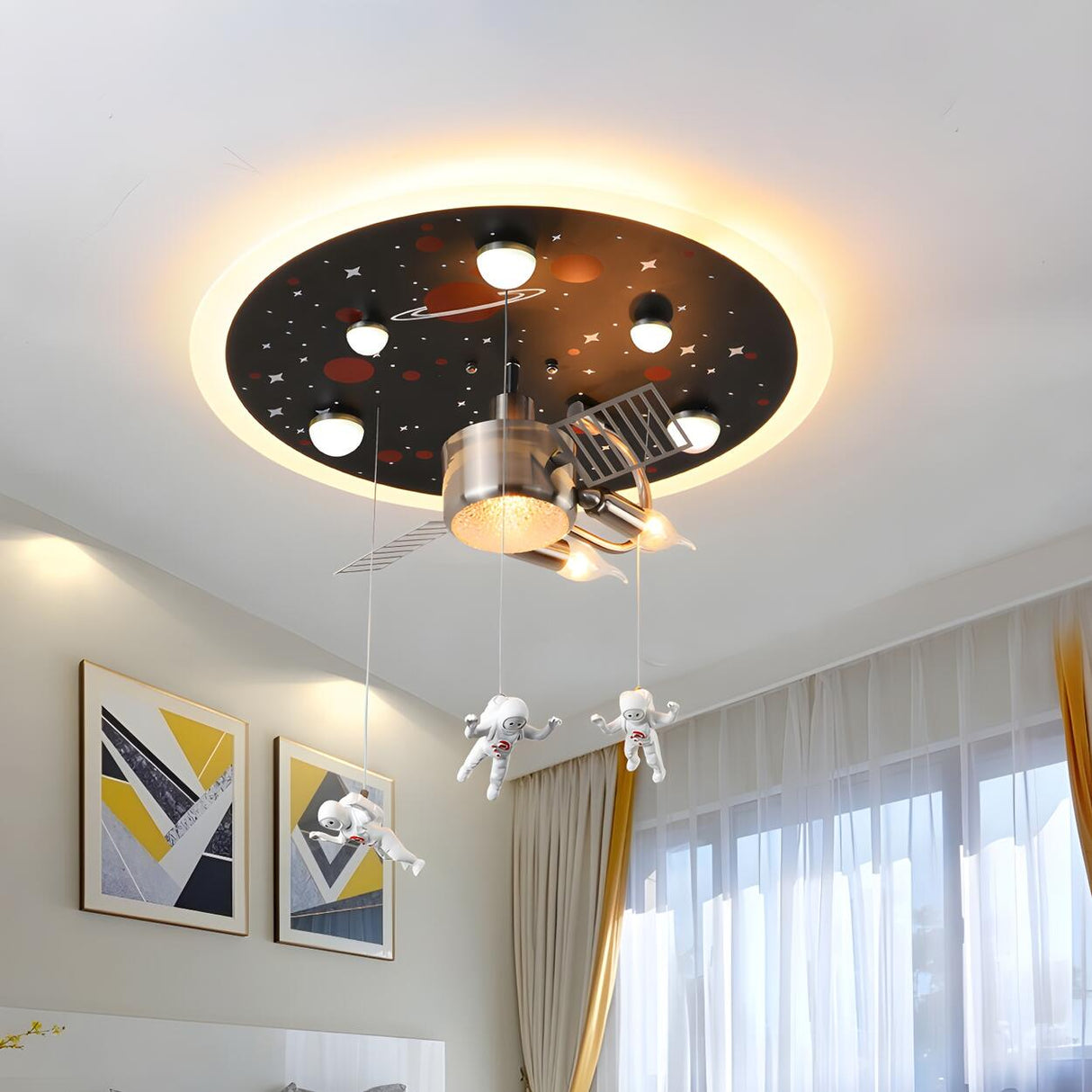 Child Room Space Satellite Flush Mount Ceiling Light Image - 7