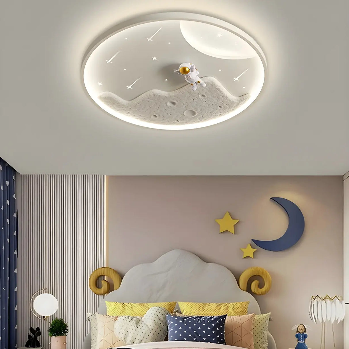 Child Room Space-Themed Round LED Flush Mount Light Image - 3