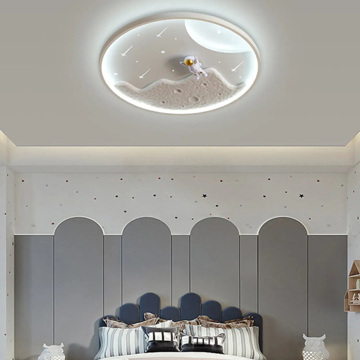 Child Room Space-Themed Round LED Flush Mount Light Image - 4