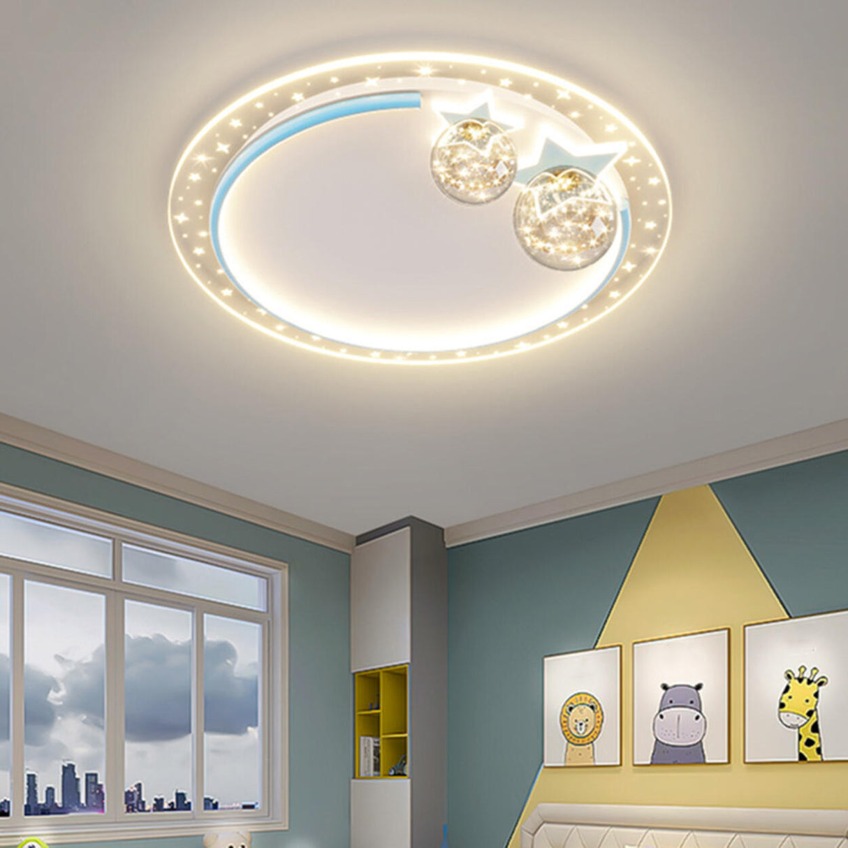 Child Room Starry Circle LED Flush Mount Ceiling Light Image - 1