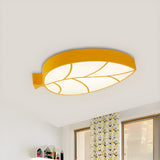 Child Room Unique Yellow Leaf LED Flush Mount Light Image - 1