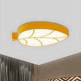 Child Room Unique Yellow Leaf LED Flush Mount Light Image - 2