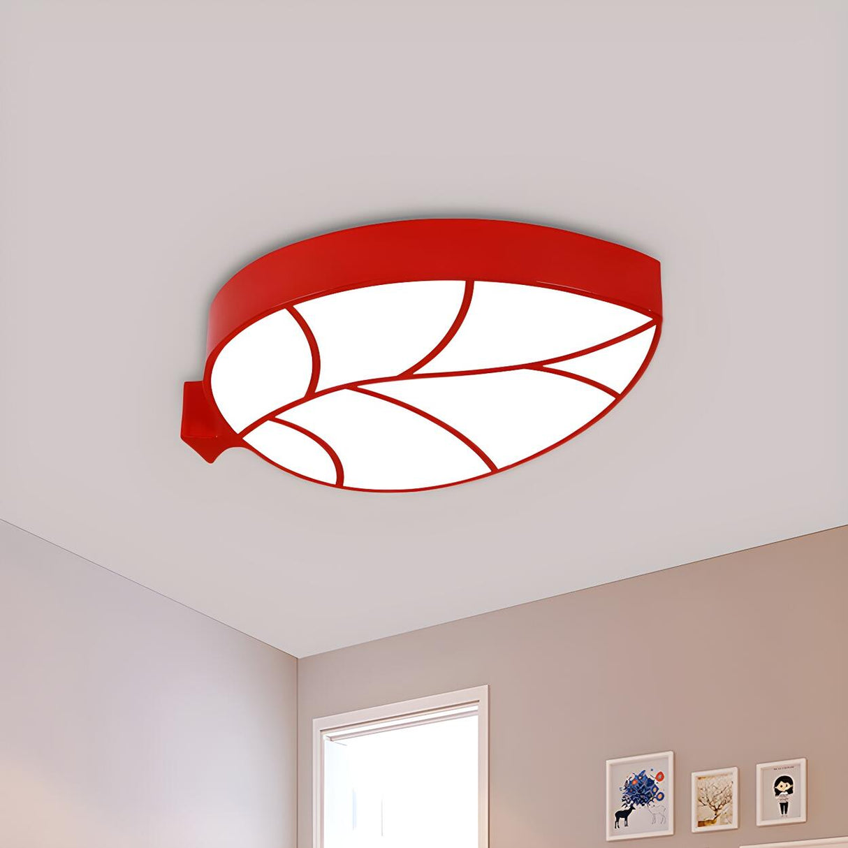 Child Room Unique Yellow Leaf LED Flush Mount Light Image - 6