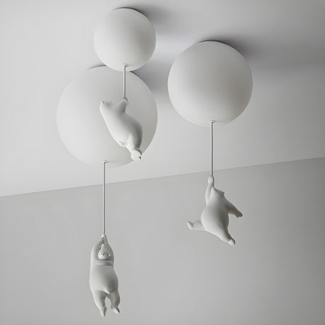 Child Room White Three Bear Balloon Flush Mount Light Image - 1