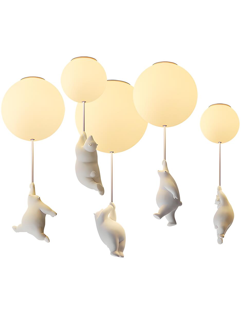 Child Room White Three Bear Balloon Flush Mount Light Image - 10